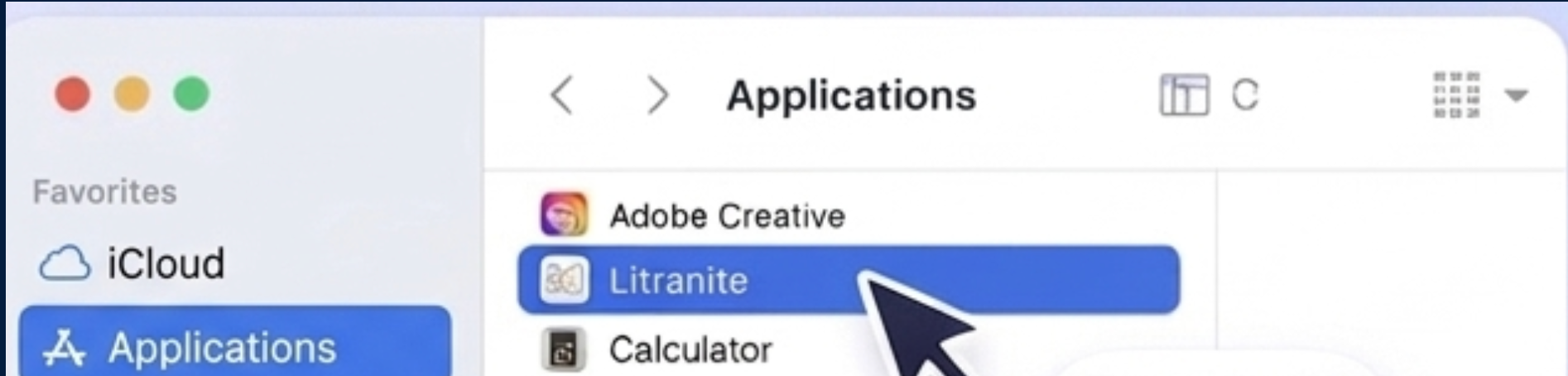 Finder Applications folder with Litranite selected